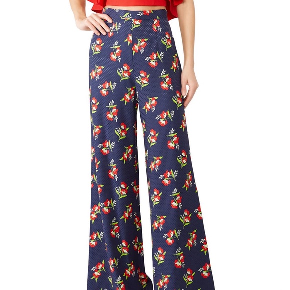 JILL Jill Stuart XS Blue Louise Midnight Floral Wide Leg  high waisted  Pants - Picture 2 of 12